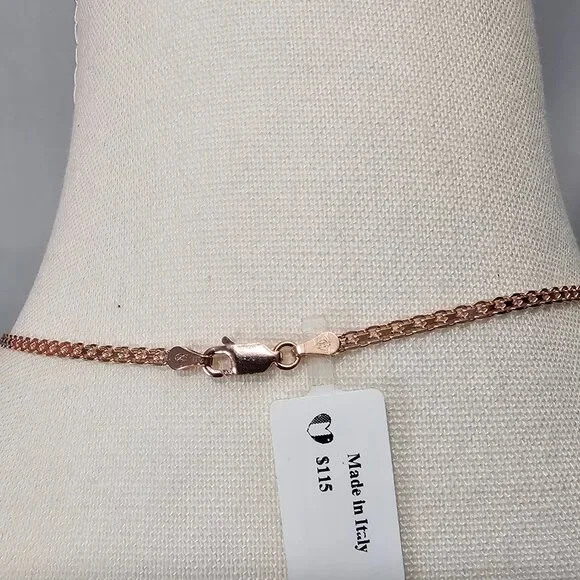 Italian New 925 Sterling Silver Bismark Rose Gold Single Strand Chain Necklace